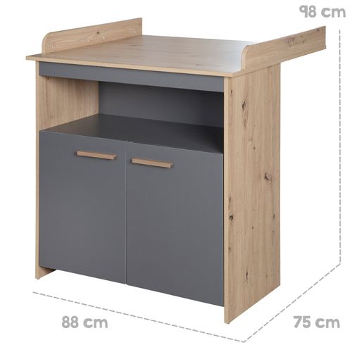 Commode à Langer Évolutive 2 Portes 1 Niche Anthracite Et Chêne - Anna