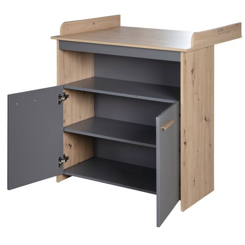 Commode à Langer Évolutive 2 Portes 1 Niche Anthracite Et Chêne - Anna