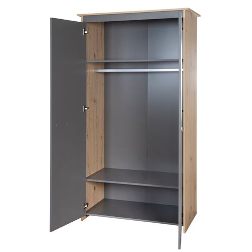 Armoire Bébé 2 Portes à Fermeture Douce Anthracite Et Chêne - Anna
