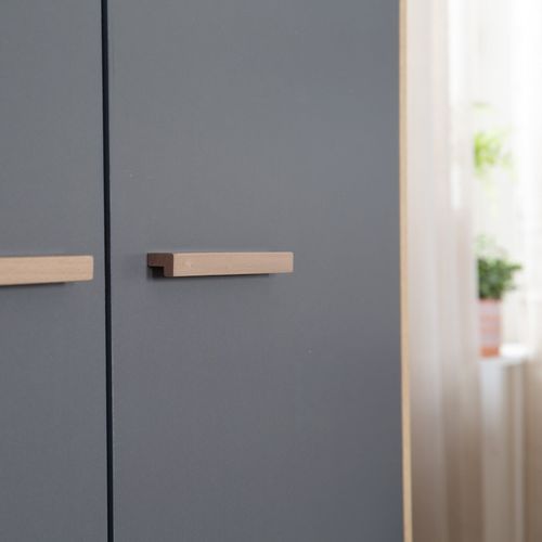 Armoire Bébé 2 Portes à Fermeture Douce Anthracite Et Chêne - Anna