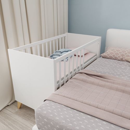 Lit 2en1 Cododo Et Lit Indépendant 60x120 - 6 Hauteurs - Scandinave Blanc Et Chêne - Leon