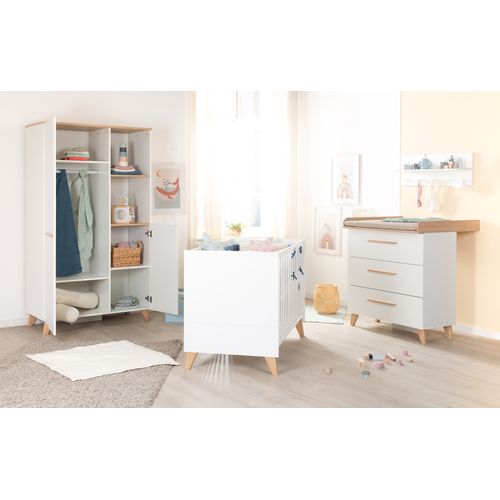 Armoire Enfant Leon 2 Portes – Pieds Et Poignées Bois - Blanc / Chêne Clair
