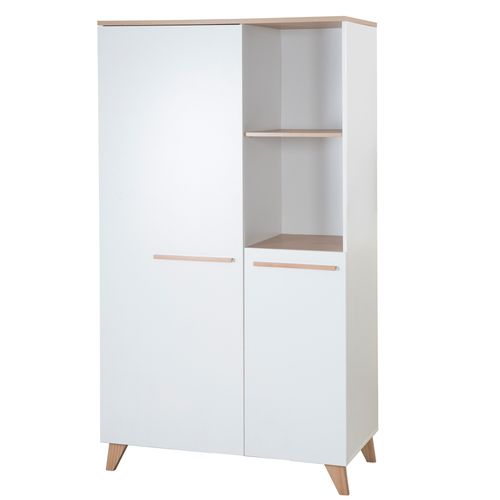 Armoire Enfant Leon 2 Portes – Pieds Et Poignées Bois - Blanc / Chêne Clair