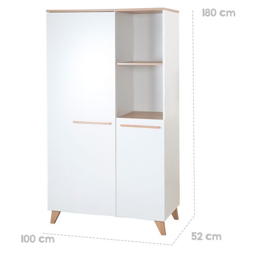 Armoire Enfant Leon 2 Portes – Pieds Et Poignées Bois - Blanc / Chêne Clair