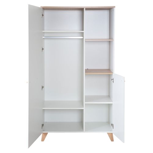 Armoire Enfant Leon 2 Portes – Pieds Et Poignées Bois - Blanc / Chêne Clair