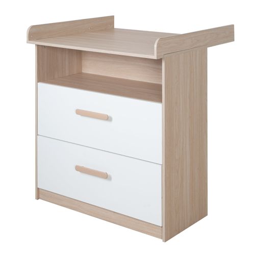 Commode à Langer Évolutive 2 Tiroirs 1 Niche Blanc Et Chêne - Cabane