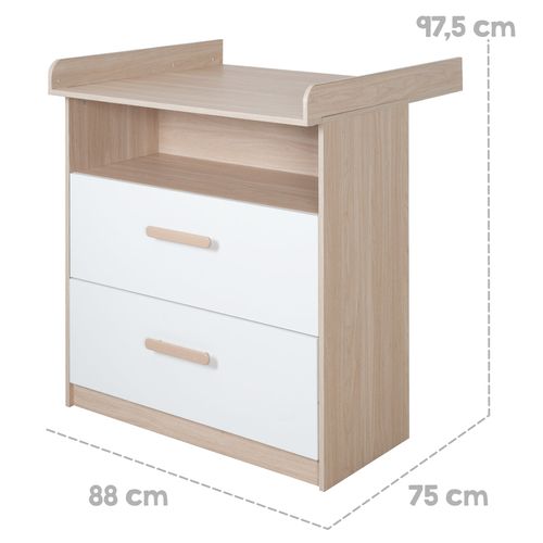 Commode à Langer Évolutive 2 Tiroirs 1 Niche Blanc Et Chêne - Cabane