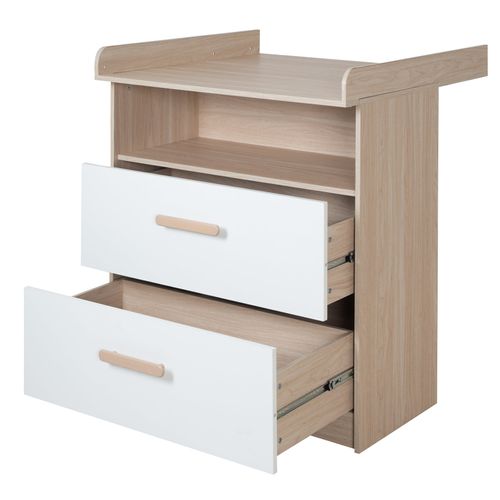 Chambre Bébé Modulable - Lit 60x120 Transformable + Commode à Langer - Blanc Et Chêne - Cabane