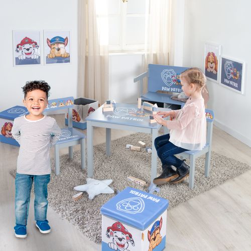 Ensemble Table + 2 Chaises Enfant En Bois Massif Laqué Bleu Gris Pat' Patrouille