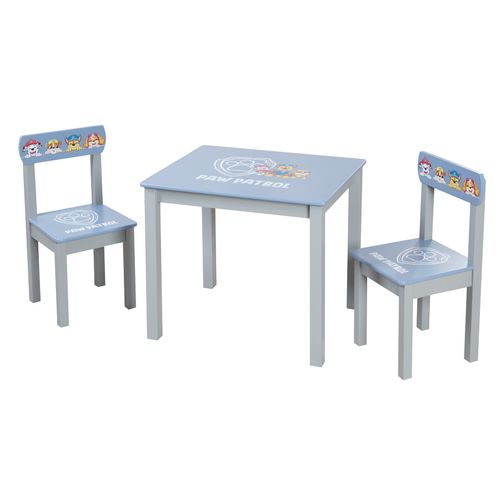 Ensemble Table + 2 Chaises Enfant En Bois Massif Laqué Bleu Gris Pat' Patrouille