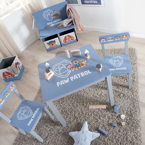 Ensemble Table + 1 Chaise Enfant En Bois Massif Laqué Bleu Gris Pat' Patrouille
