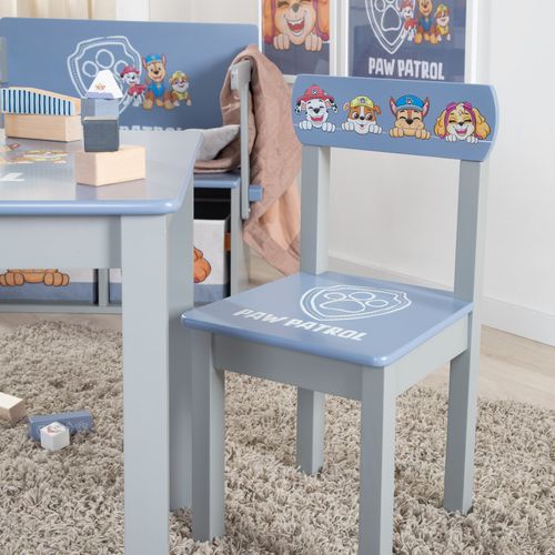 Ensemble Table + 1 Chaise Enfant En Bois Massif Laqué Bleu Gris Pat' Patrouille