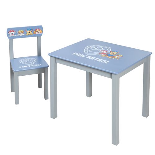 Ensemble Table + 1 Chaise Enfant En Bois Massif Laqué Bleu Gris Pat' Patrouille