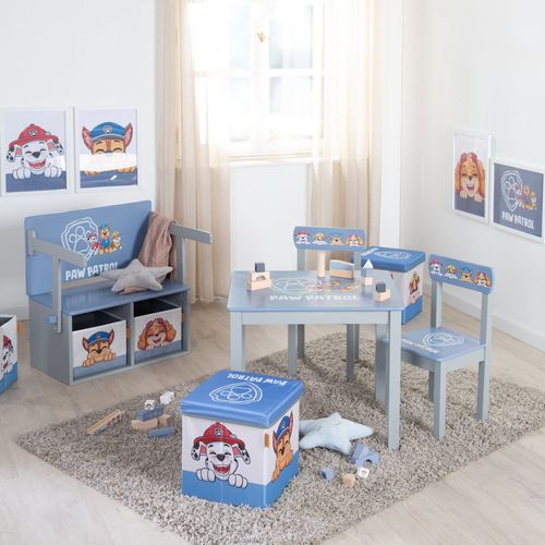 Ensemble Table + 1 Chaise Enfant En Bois Massif Laqué Bleu Gris Pat' Patrouille