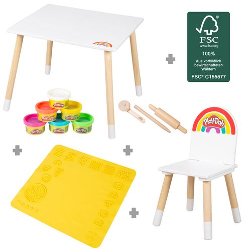 Kit De 6 Pots De Pâte à Modeler + Table Et Chaise Enfant + Tapis Et Accessoire En Bois X Play-doh