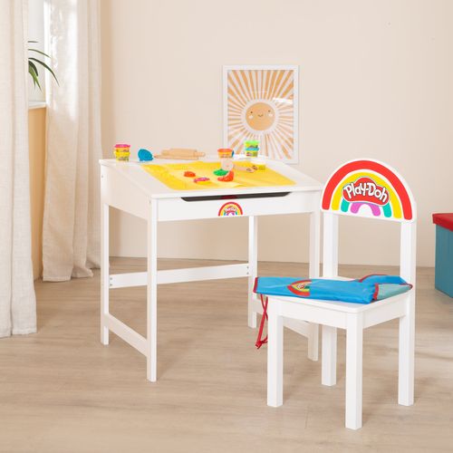 Bureau Enfant + Chaise + 6 Pots De Pâte à Modeler + Tablier Imperméable Et Accessoires X Play-doh