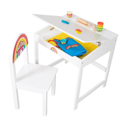 Bureau Enfant + Chaise + 6 Pots De Pâte à Modeler + Tablier Imperméable Et Accessoires X Play-doh