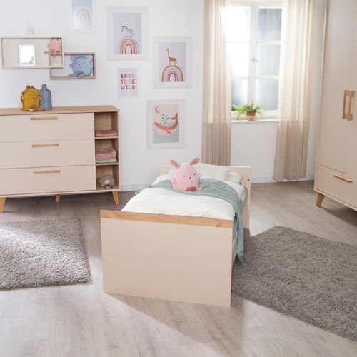 Lit Bébé Évolutif 70x140 Transformable En Lit Junior - Cashmere Et Décor Châtaignier - Jil