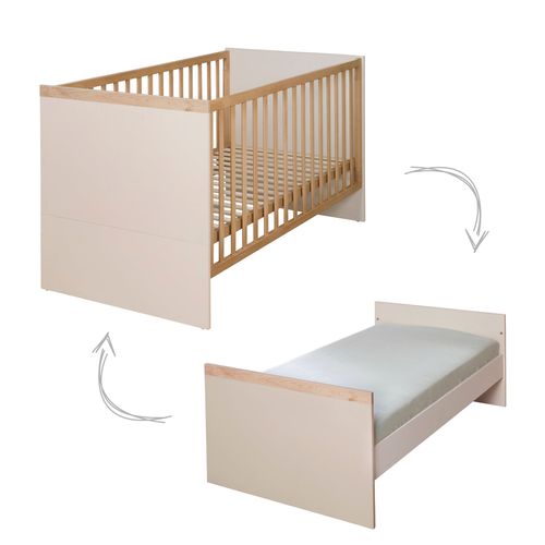 Lit Bébé Évolutif 70x140 Transformable En Lit Junior - Cashmere Et Décor Châtaignier - Jil