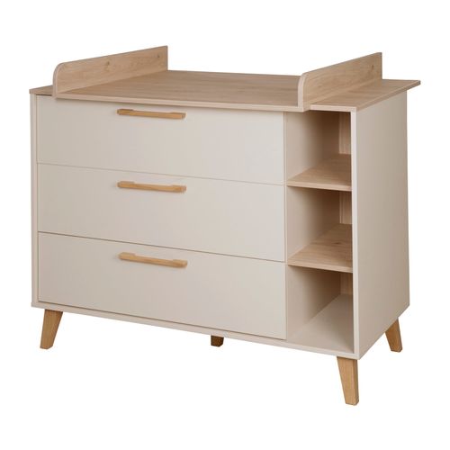 Commode à Langer Évolutive 3 Tiroirs 3 Niches En Cashmere Et Décor Châtaignier - Jil