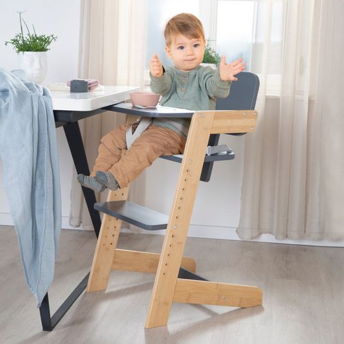 Chaise Haute Évolutive En Bambou Fsc® Avec Plateau Repas Nature Up - Anthracite / Naturel