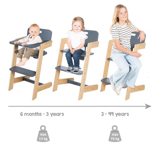 Chaise Haute Évolutive En Bambou Fsc® Avec Plateau Repas Nature Up - Anthracite / Naturel