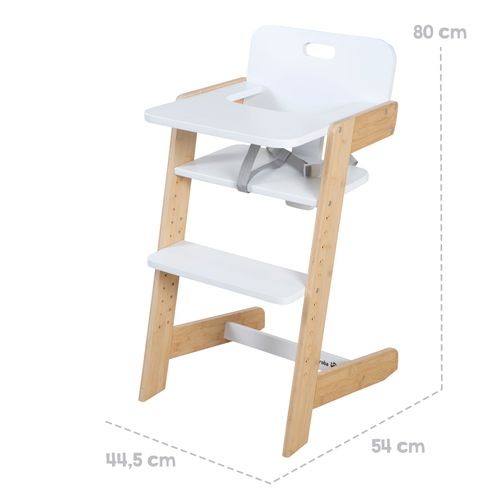 Chaise Haute Évolutive En Bambou Fsc® Avec Plateau Repas Nature Up - Blanc / Naturel