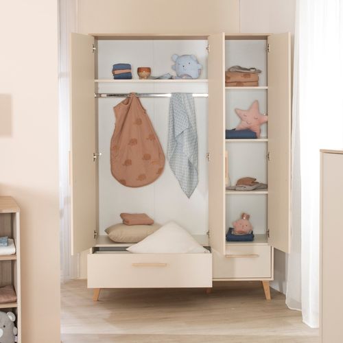 Chambre Bébé Complète - Lit Évolutif + Commode à Langer + Armoire - Cashmere Et Châtaignier - Jil