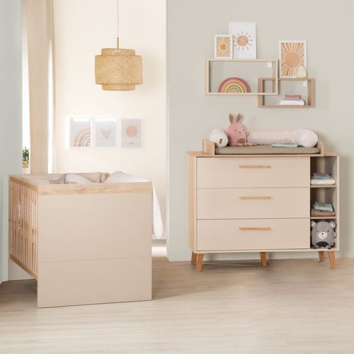 Chambre Bébé 2 Pièces - Lit Évolutif 70x140 + Commode à Langer - Cashmere Et Châtaignier - Jil
