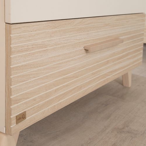 Commode à Langer Évolutive Sidney - 3 Tiroirs - Pieds Et Poignées En Bois Massif - Beige