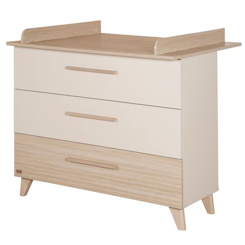 Commode à Langer Évolutive Sidney - 3 Tiroirs - Pieds Et Poignées En Bois Massif - Beige