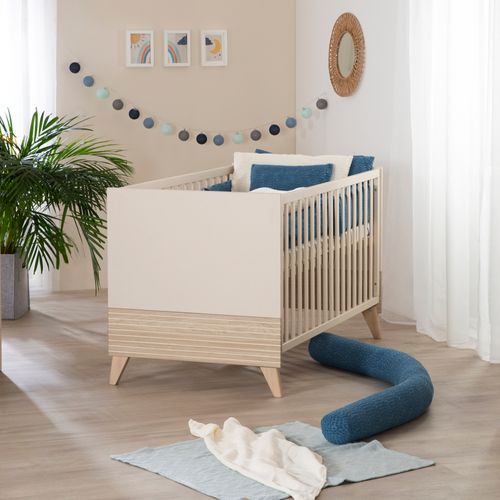 Chambre Bébé Duo Sidney - Lit Évolutif 70x140 + Commode à Langer - Beige - Décor Chêne