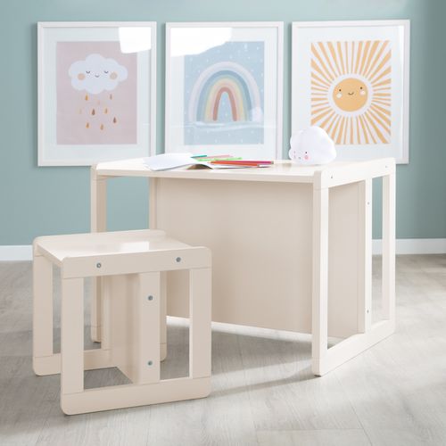Ensemble Table Et Chaise Réversibles Pour Enfants - 3 Hauteurs D'assise - Bois Laqué Beige