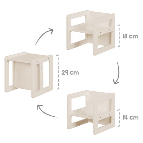 Ensemble Table Et Chaise Réversibles Pour Enfants - 3 Hauteurs D'assise - Bois Laqué Beige