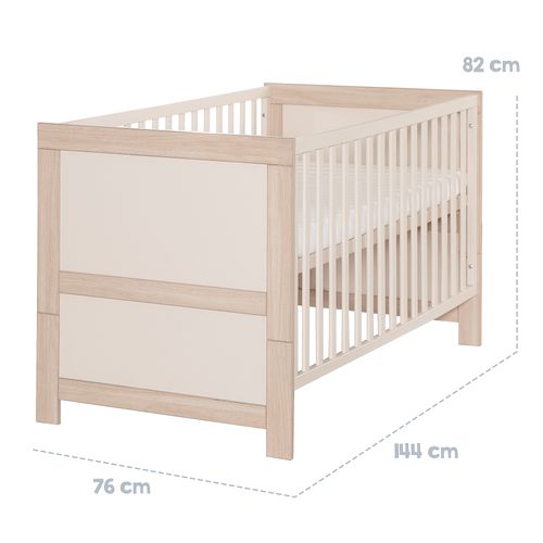 Lit Évolutif 70x140 Convertible En Lit Junior - 3 Hauteurs - Bois Mélaminé Beige Et Chêne - Momo