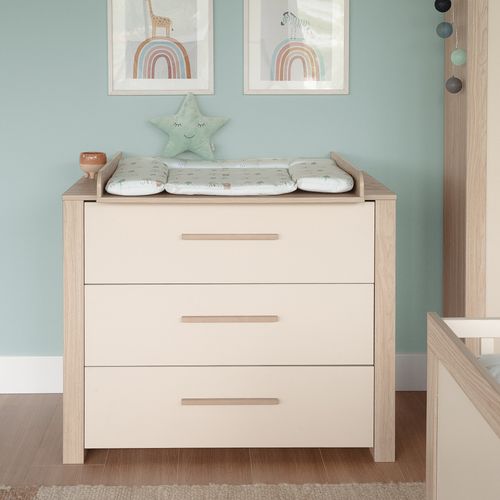 Commode à Langer Évolutive 3 Tiroirs En Bois Mélaminé Beige Et Chêne - Momo