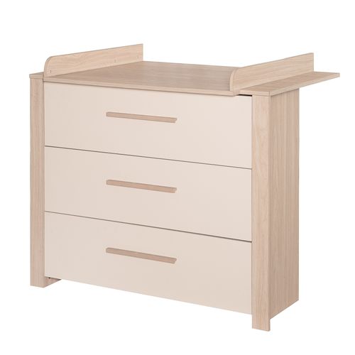Commode à Langer Évolutive 3 Tiroirs En Bois Mélaminé Beige Et Chêne - Momo