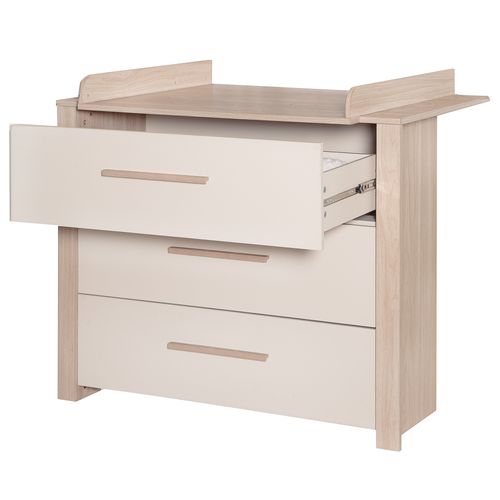 Commode à Langer Évolutive 3 Tiroirs En Bois Mélaminé Beige Et Chêne - Momo