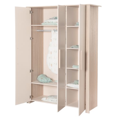 Armoire 3 Portes à Fermeture Douce En Bois Mélaminé Beige Et Chêne - Momo