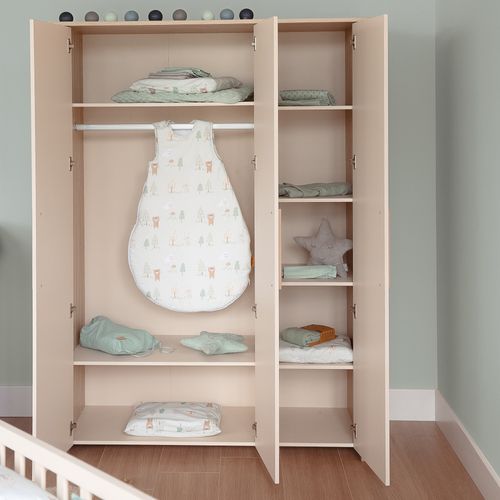 Armoire 3 Portes à Fermeture Douce En Bois Mélaminé Beige Et Chêne - Momo