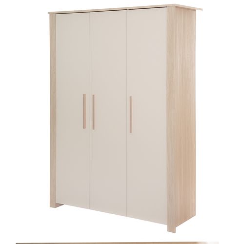 Chambre Bébé Complète - Armoire + Lit Évolutif 70x140 + Commode à Langer - Beige Et Chêne - Momo