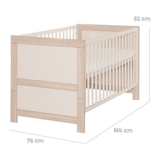 Chambre Bébé Évolutive - Lit 70x140 + Commode à Langer - Beige Et Chêne - Momo