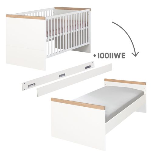 Lit Évolutif 70 X 140 Transformable En Lit Junior - 3 Hauteurs - Blanc Et Chêne - Lumo