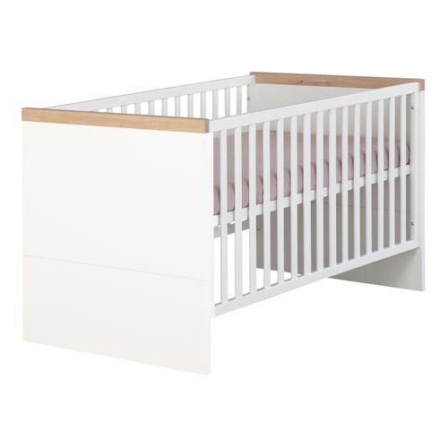 Lit Évolutif 70 X 140 Transformable En Lit Junior - 3 Hauteurs - Blanc Et Chêne - Lumo