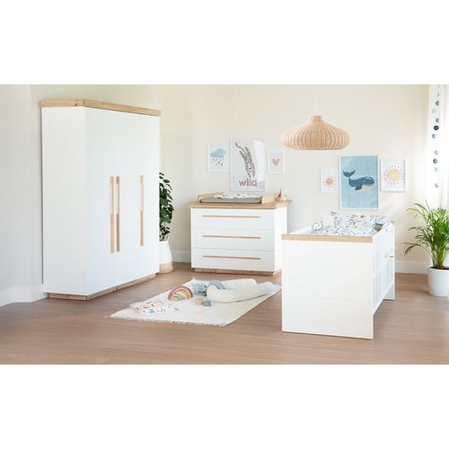 Lit Évolutif 70 X 140 Transformable En Lit Junior - 3 Hauteurs - Blanc Et Chêne - Lumo