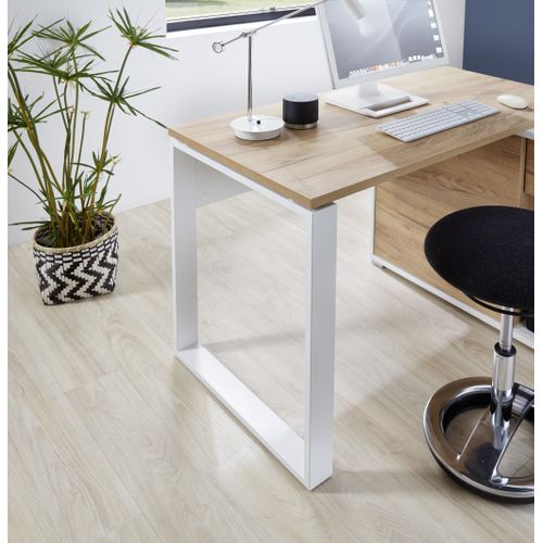 Bureau D'angle Pied Métal Blanc Aspect Chêne Avec Rangement Leonie