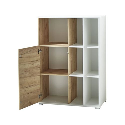 Armoire Classeur De Bureau Avec Compartiments Aspect Chêne Et Blanc Leonie