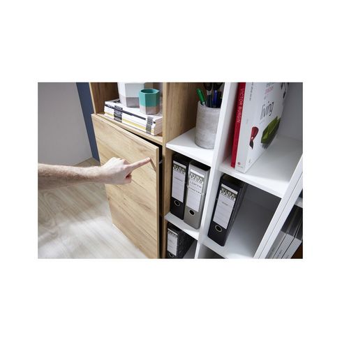 Armoire Classeur De Bureau Avec Compartiments Aspect Chêne Et Blanc Leonie