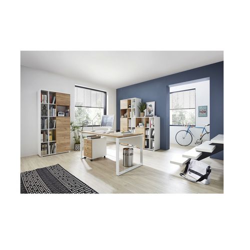 Armoire Classeur De Bureau Avec Compartiments Aspect Chêne Et Blanc Leonie