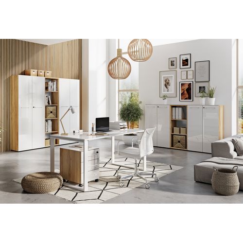 Armoire Deux Portes 120 Cm Blanche Et Aspect Chêne Next